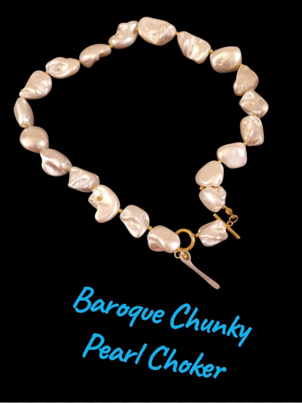 Alco Prisma Baraque Chunky Pearl Choker 18kt Gold Plated 17 " Necklace NWT